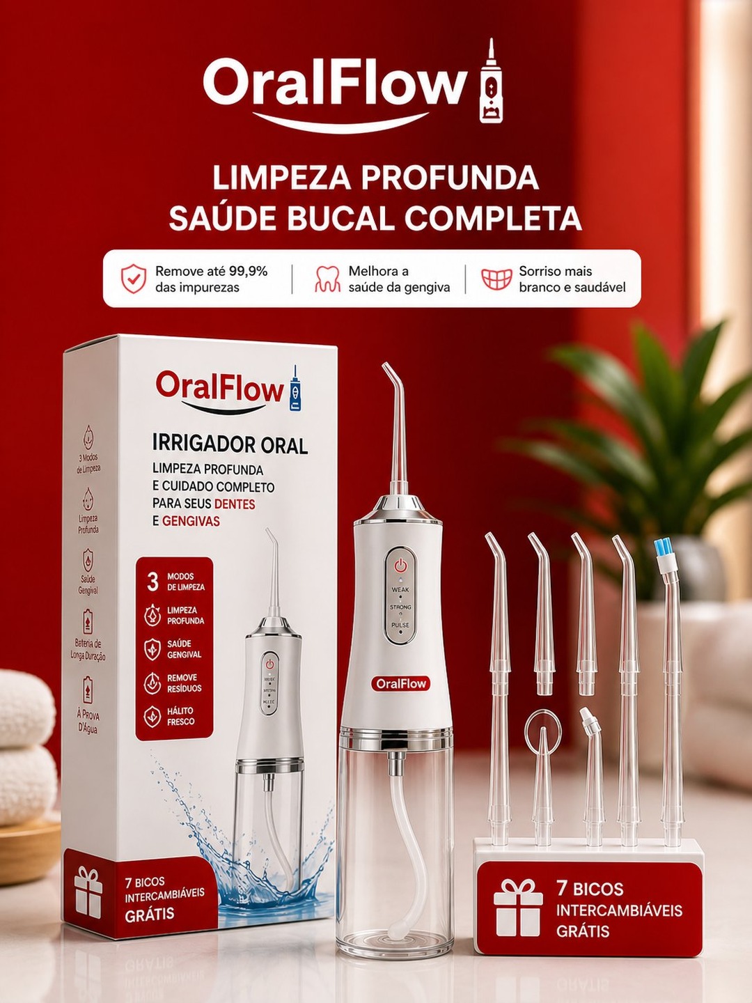 OralFlow Irrigador Oral - Kit Completo com 7 Bicos
